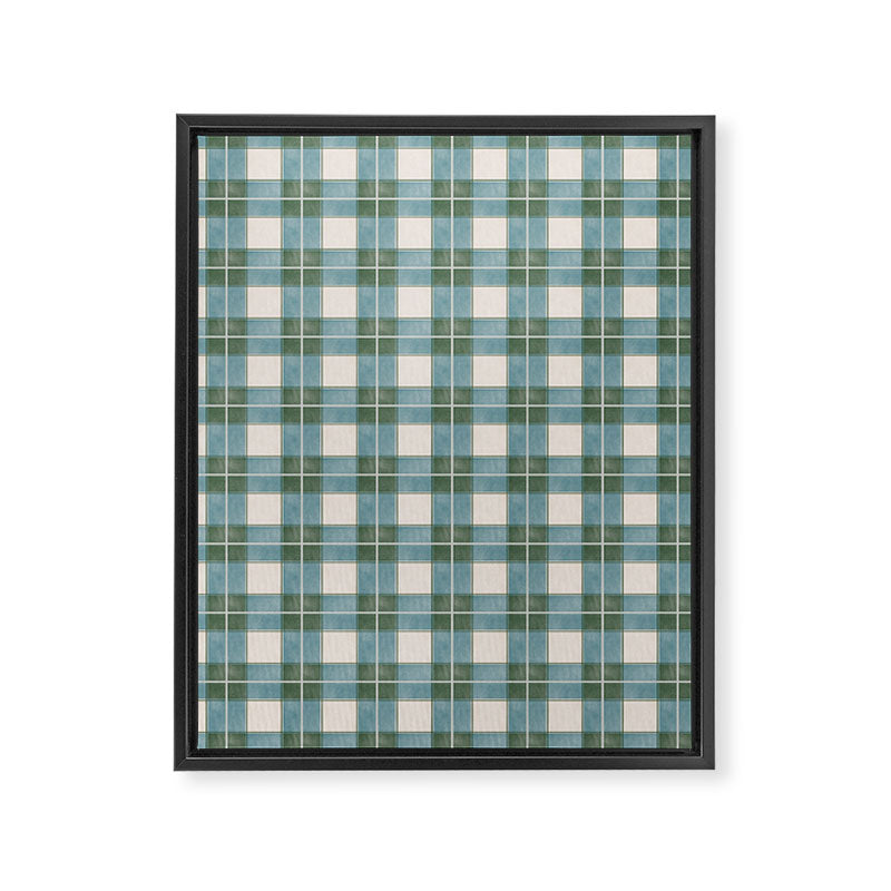 Green, Blue, and Ivory Traditional Plaid Pattern Framed Canvas Print Gallery Image 6