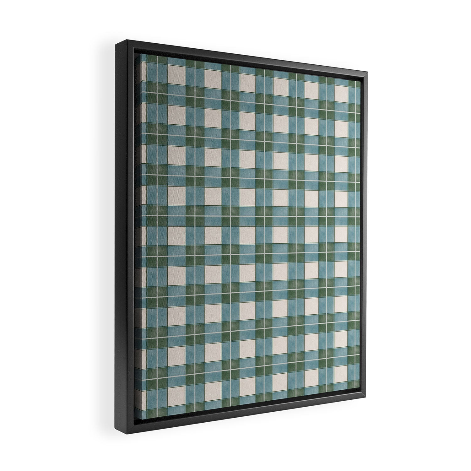 Green, Blue, and Ivory Traditional Plaid Pattern Framed Canvas Print Gallery Image 2