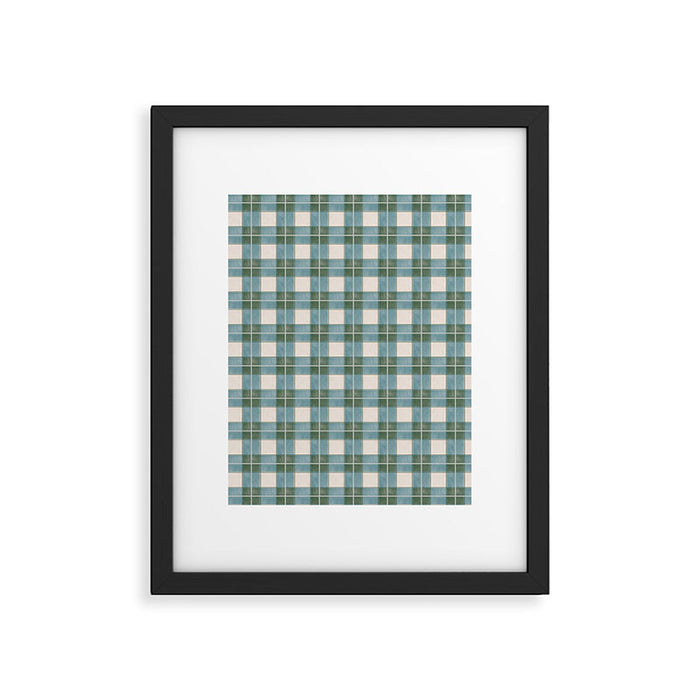 Green, Blue, and Ivory Traditional Plaid Pattern Framed Art Print Gallery Image 1