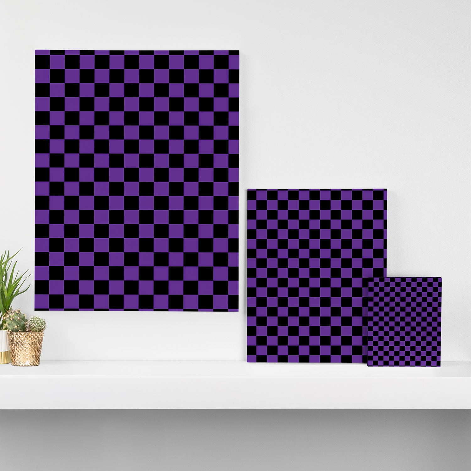 Halloween Purple and Black Checkerboard Pattern SM Canvas Print Gallery Image 3