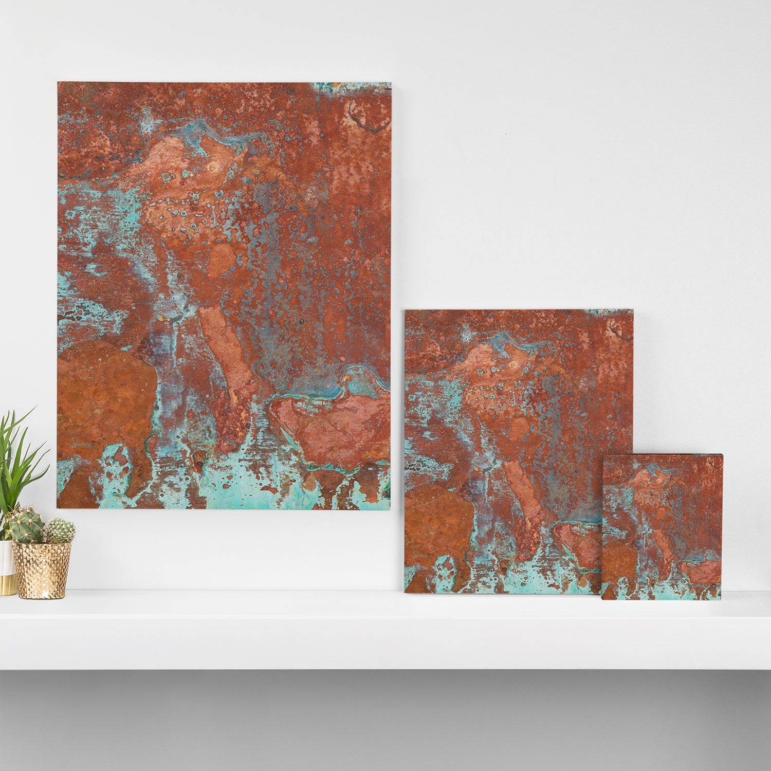 Tarnished Metal Copper Aqua Texture - Natural Marbling Industrial Art  Canvas Print Gallery Image 3