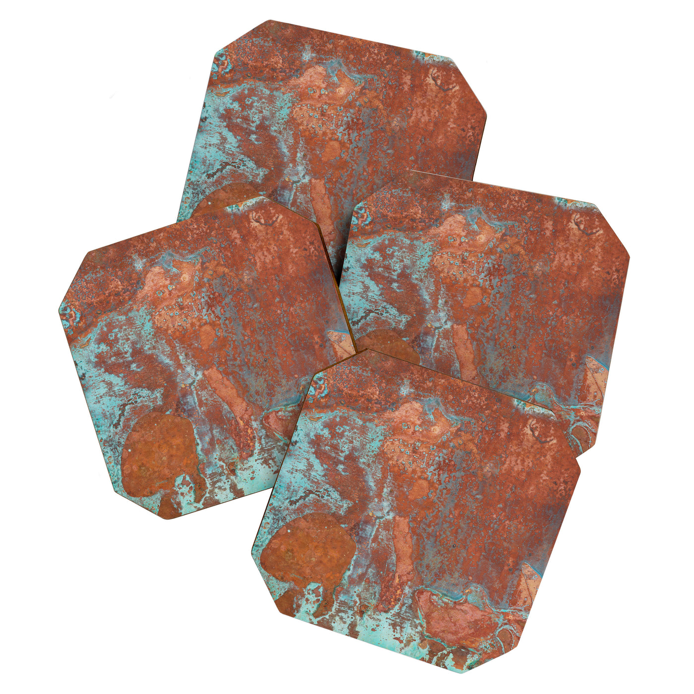 Tarnished Metal Copper Aqua Texture - Natural Marbling Industrial Art  Coaster