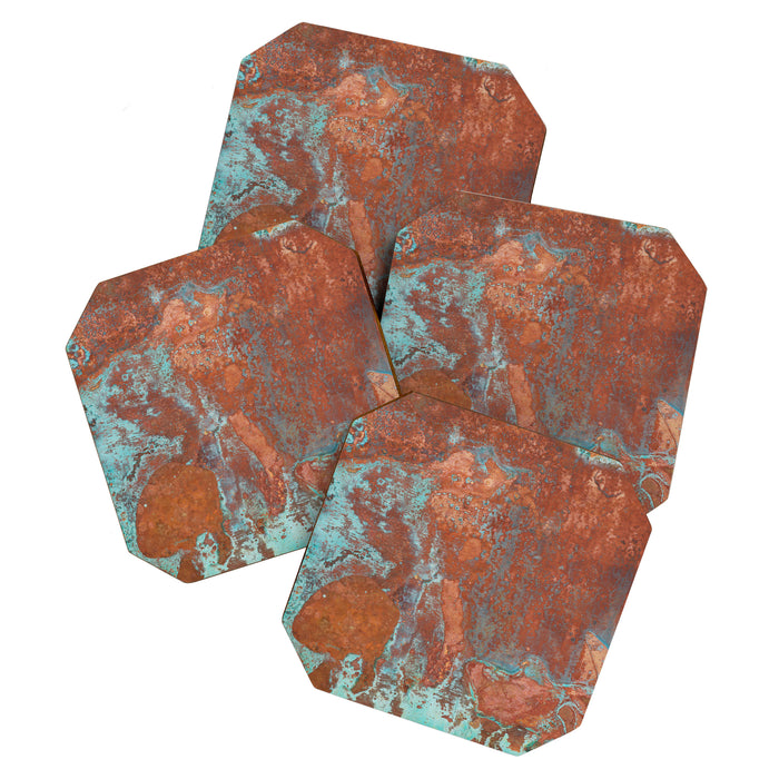 Tarnished Metal Copper Aqua Texture - Natural Marbling Industrial Art  Coaster Gallery Image 1