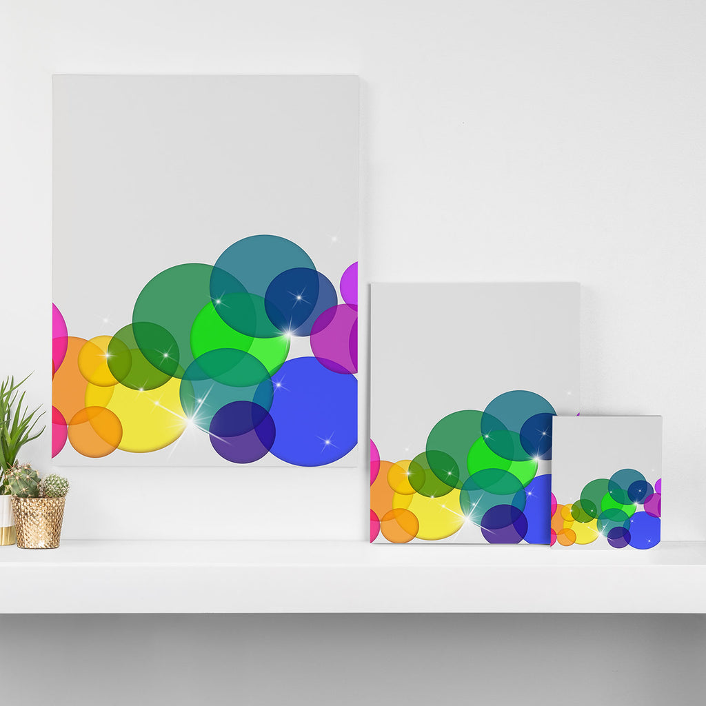 Translucent Rainbow Colored Circles with Sparkles - Multi Colored Canvas Print Gallery Image 3