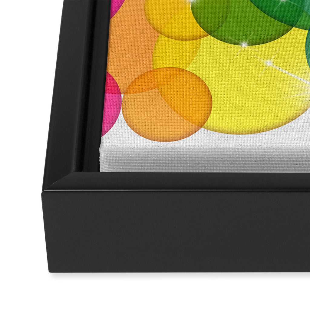 Translucent Rainbow Colored Circles with Sparkles - Multi Colored Framed Canvas Print Gallery Image 3