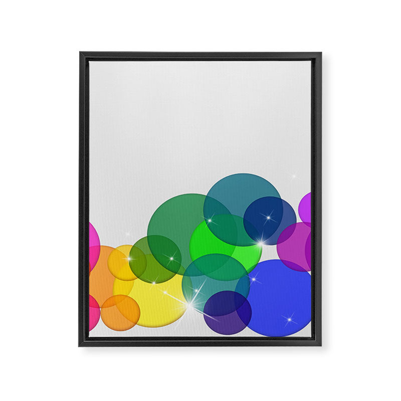 Translucent Rainbow Colored Circles with Sparkles - Multi Colored Framed Canvas Print Gallery Image 8