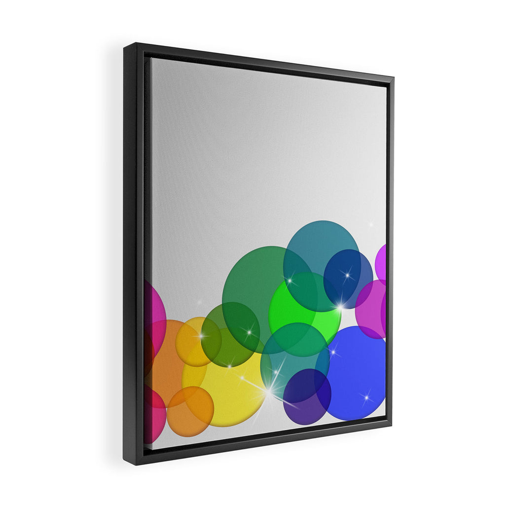 Translucent Rainbow Colored Circles with Sparkles - Multi Colored Framed Canvas Print Gallery Image 2