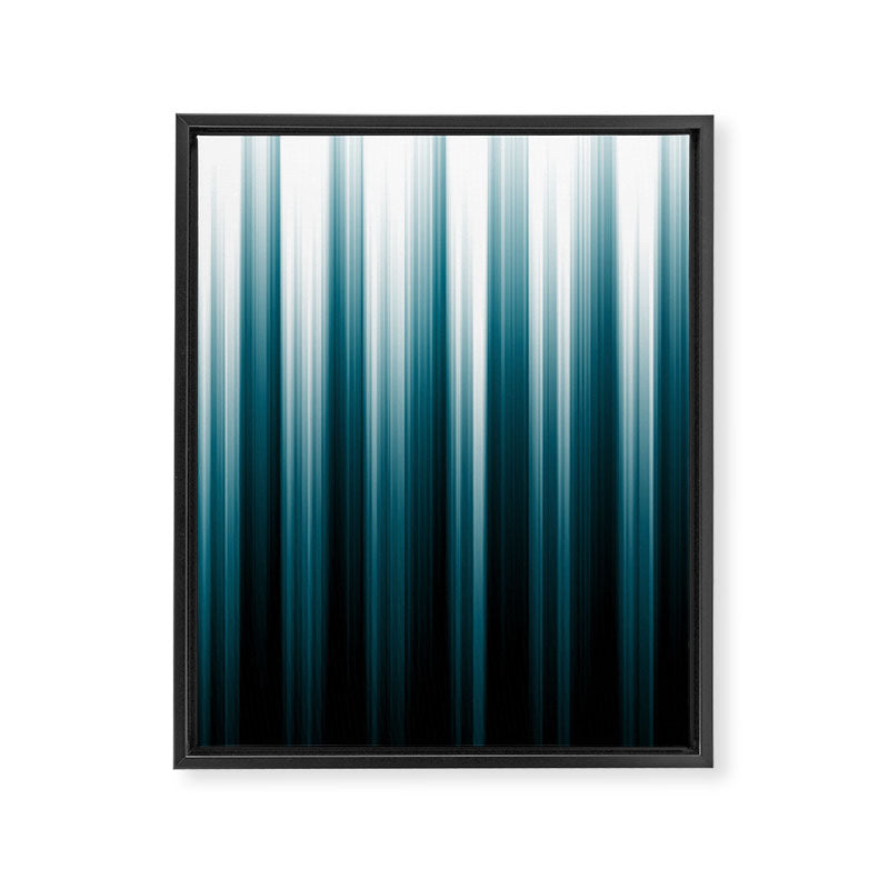 Tropical Dark Teal Inspired by 2020 Color Oceanside SW6496 Soft Vertical Blurred Line Pattern Framed Canvas Print Gallery Image 3