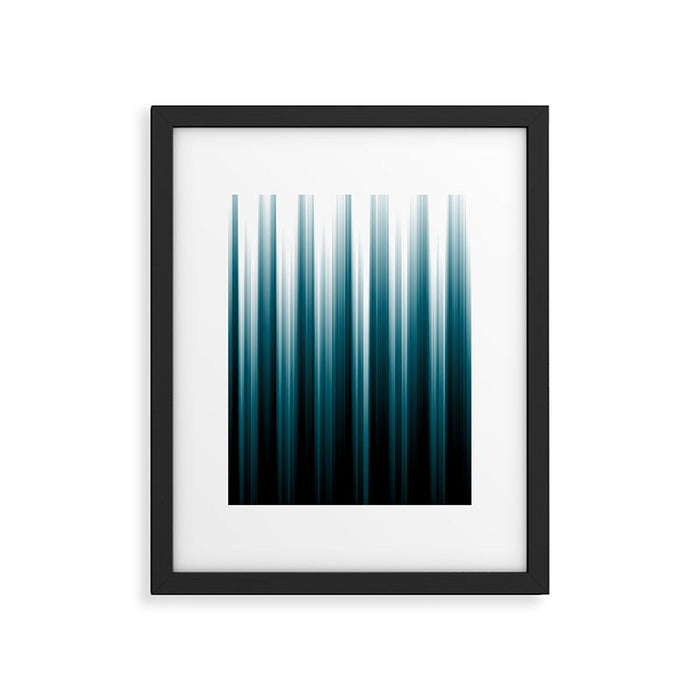 Tropical Dark Teal Inspired by 2020 Color Oceanside SW6496 Soft Vertical Blurred Line Pattern Framed Art Print Gallery Image 1