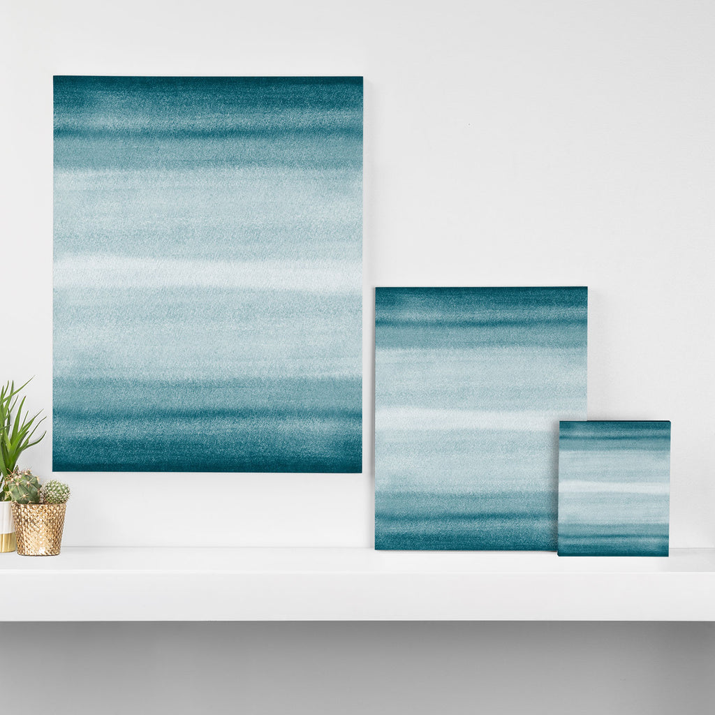 Tropical Dark Teal Inspired by Sherwin Williams 2020 Trending Color Oceanside SW6496 Watercolor Brush Strokes Horizontal Lines Pattern Canvas Print Gallery Image 3