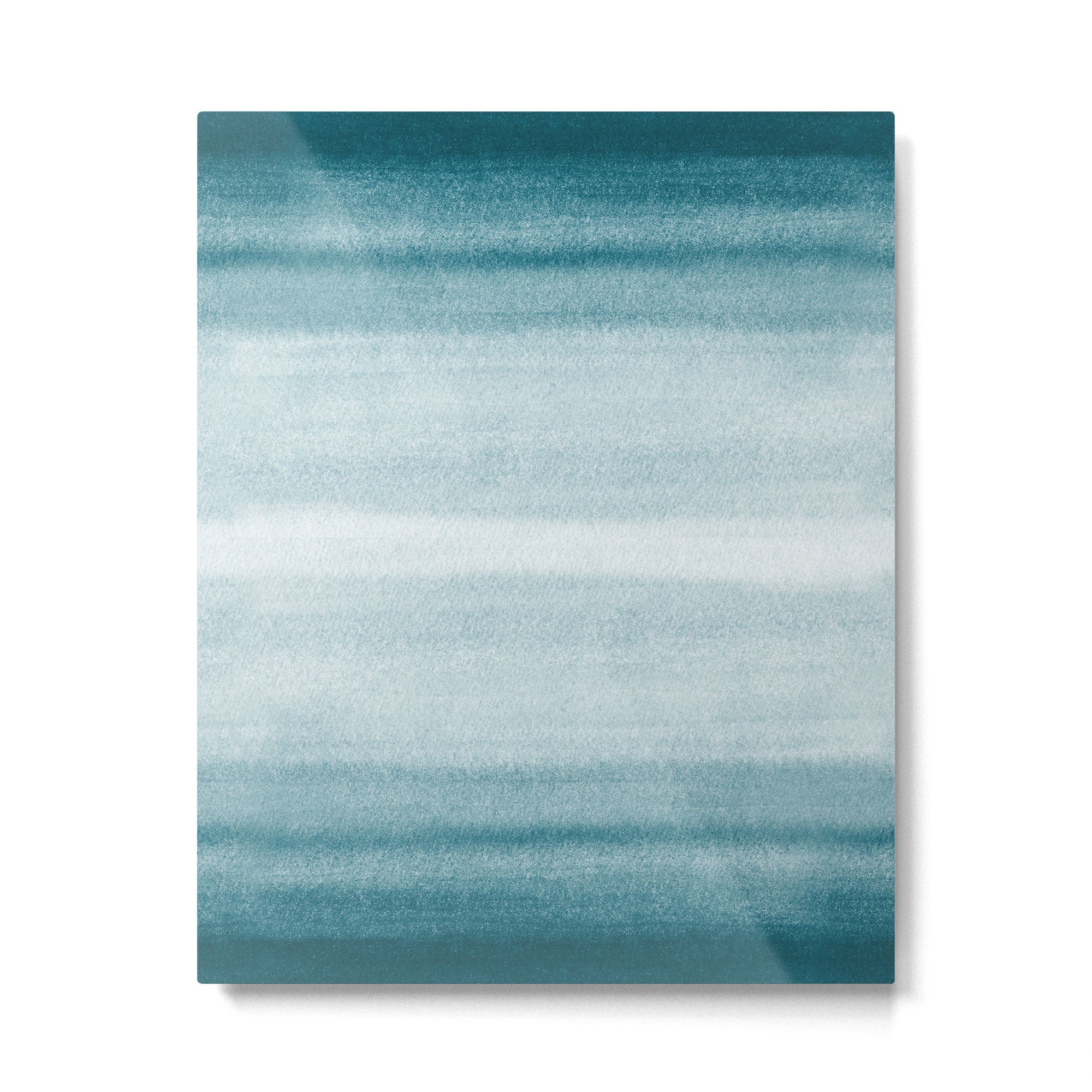 Tropical Dark Teal Inspired by Sherwin Williams 2020 Trending Color Oceanside SW6496 Watercolor Brush Strokes Horizontal Lines Pattern Metal Print Gallery Image 4