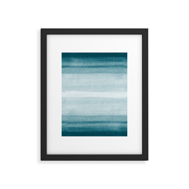 Tropical Dark Teal Inspired by Sherwin Williams 2020 Trending Color Oceanside SW6496 Watercolor Brush Strokes Horizontal Lines Pattern Framed Art Print Gallery Image 5