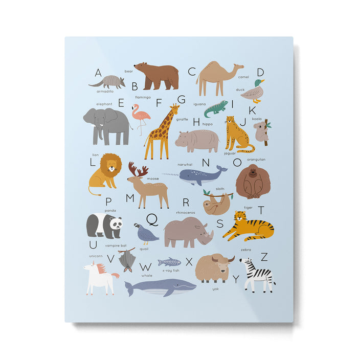 Animal alphabet in blue Metal Print Gallery Image 1