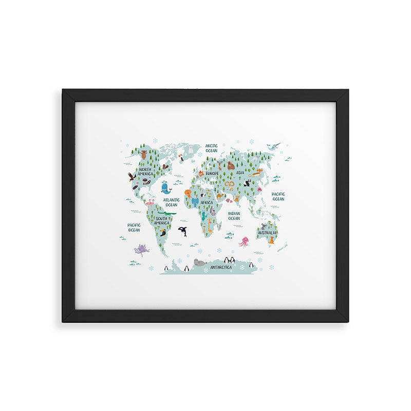 Animal World Map Framed Art Print Gallery Image 5