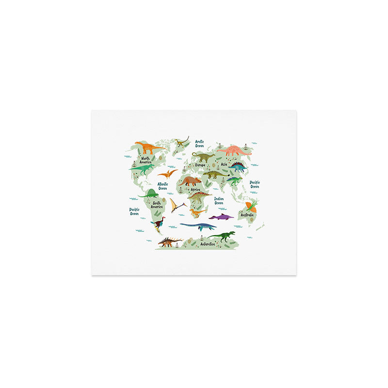 Colorful Dinosaur World Map Art Print Gallery Image 1