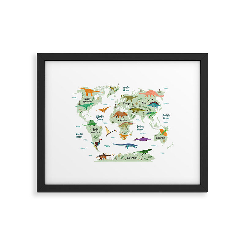 Colorful Dinosaur World Map Framed Art Print Gallery Image 5