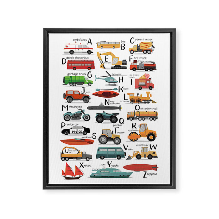 Colourful transportation alphabet Framed Canvas Print Gallery Image 1