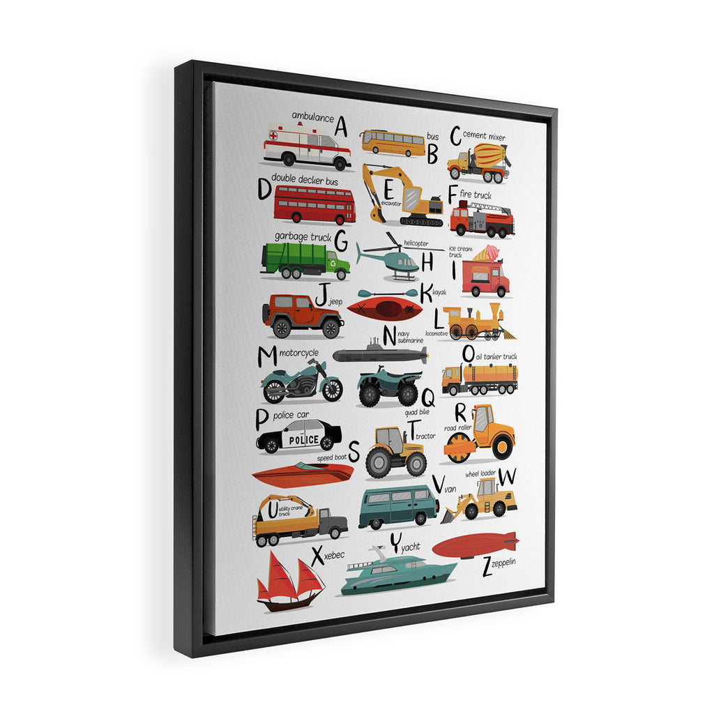 Colourful transportation alphabet Framed Canvas Print Gallery Image 2