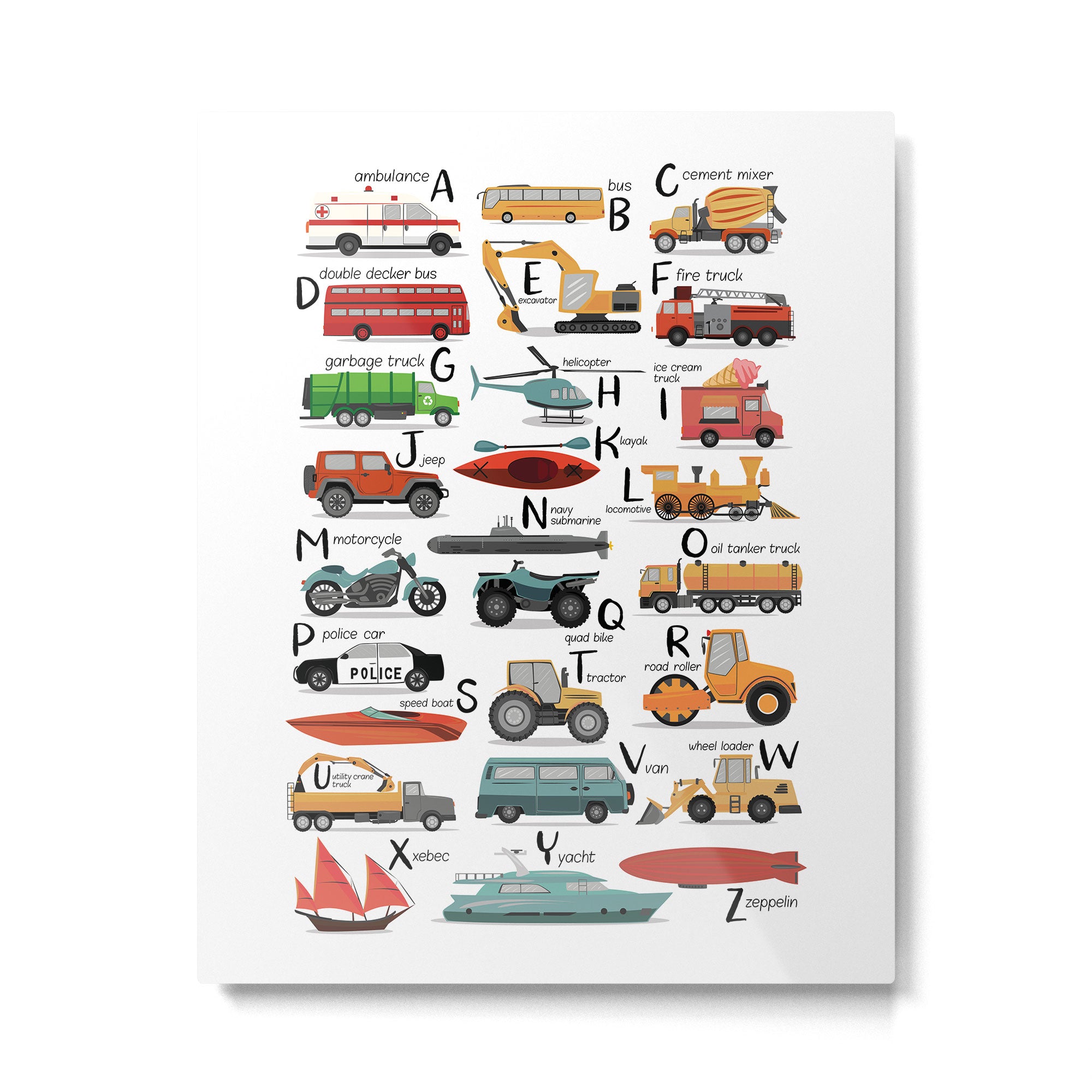 Colourful transportation alphabet Metal Print Gallery Image 4