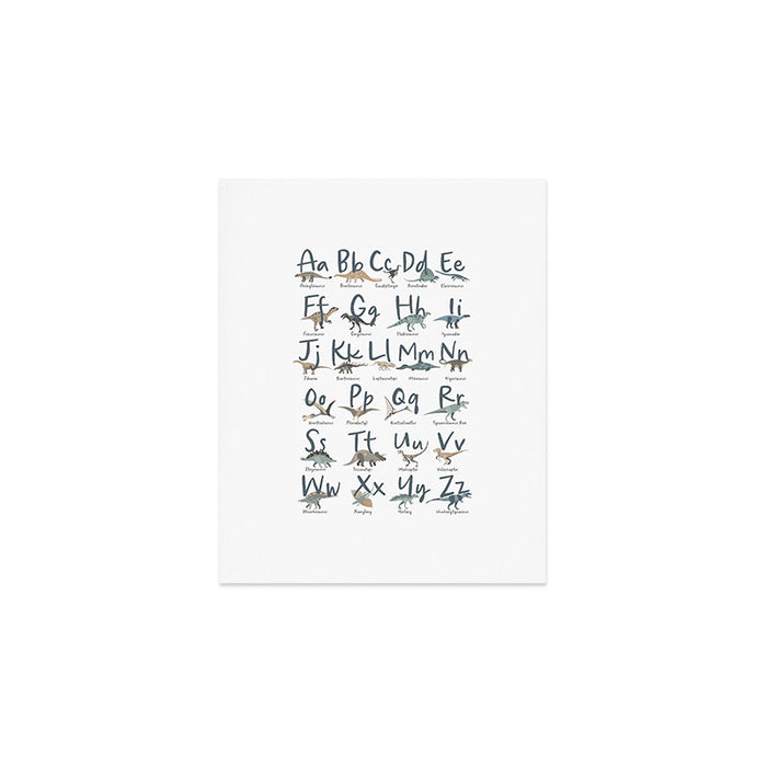 Dinosaur alphabet in muted shades of blue, grey and green Art Print Gallery Image 1