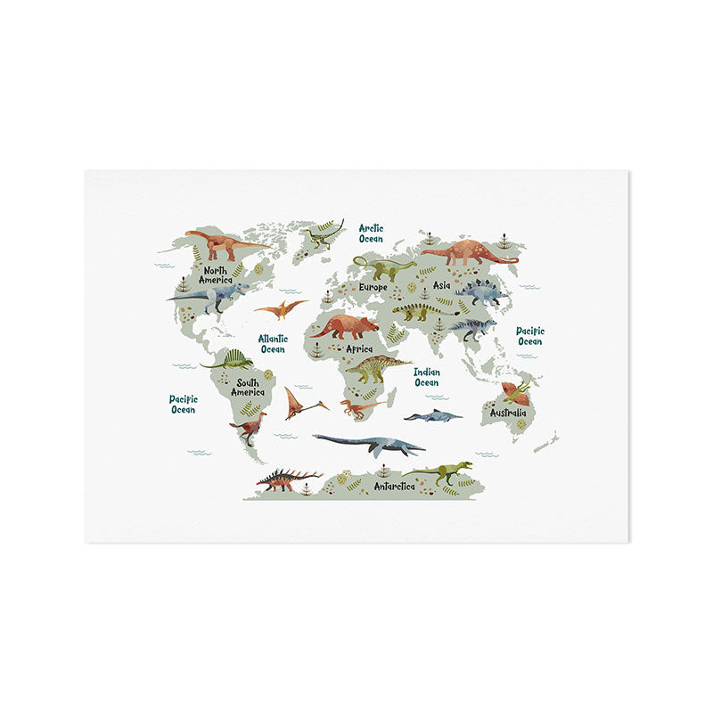 Dinosaur World Map Art Print Gallery Image 1