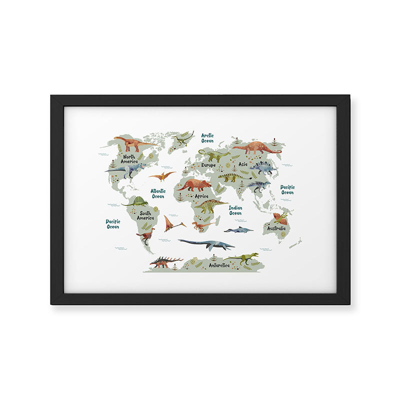 Dinosaur World Map Framed Art Print Gallery Image 2