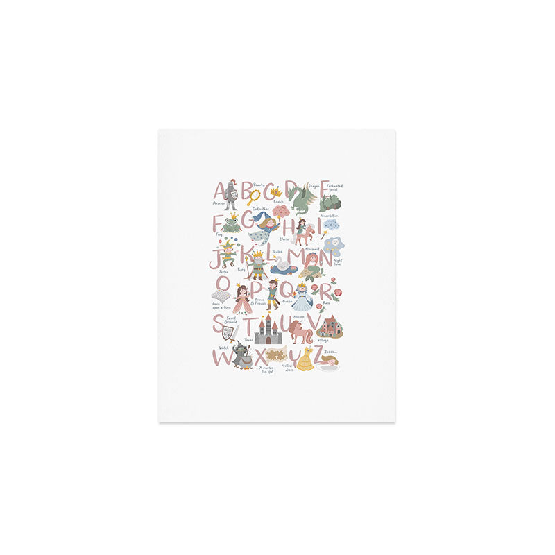 Fairy tale alphabet, fairytale ABC in pink and pastel Art Print Gallery Image 1