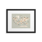 Kids world map with animals in green Framed Art Print Gallery Image 5