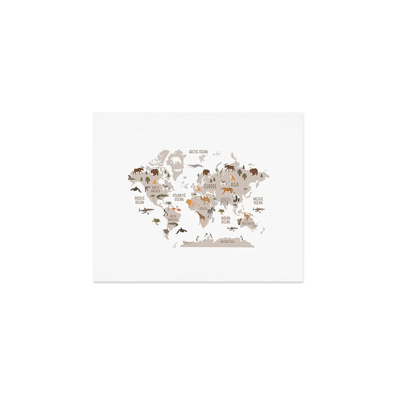 Kids World Map with Animals in White Art Print Gallery Image 1