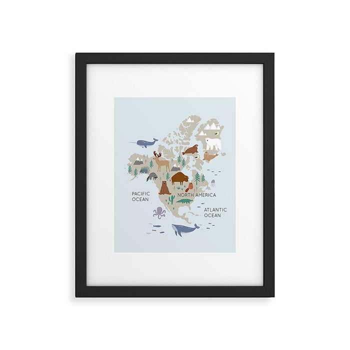 North America continent, World map for kids Framed Art Print Gallery Image 1