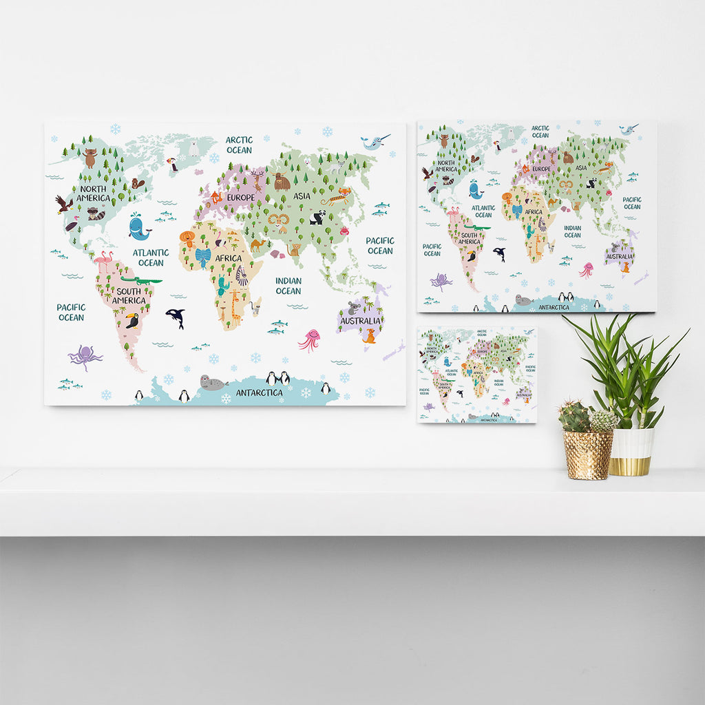Nursery Animal World Map in Pastels Canvas Print Gallery Image 3