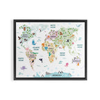 Nursery Animal World Map in Pastels Framed Canvas Print Gallery Image 3