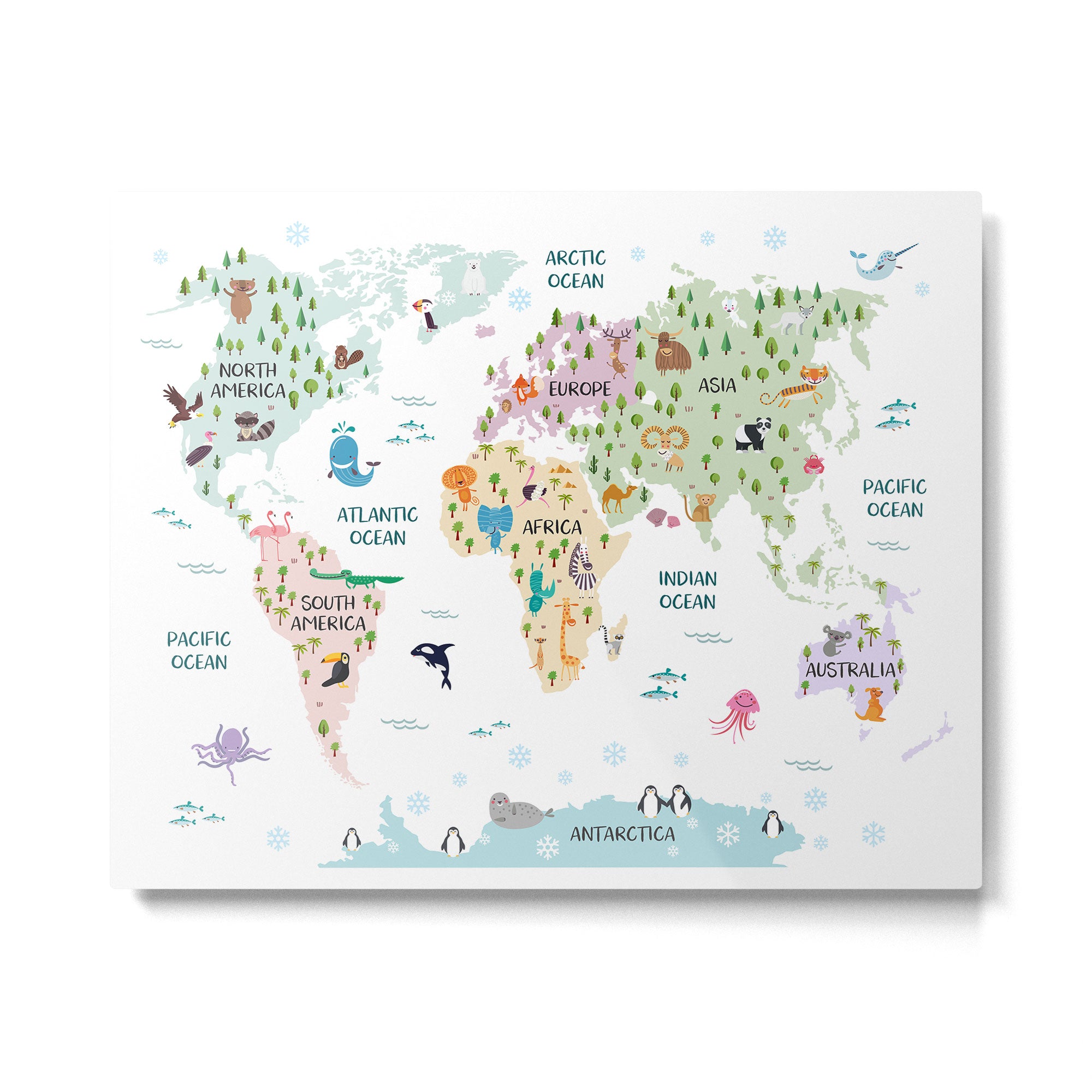 Nursery Animal World Map in Pastels Metal Print Gallery Image 4