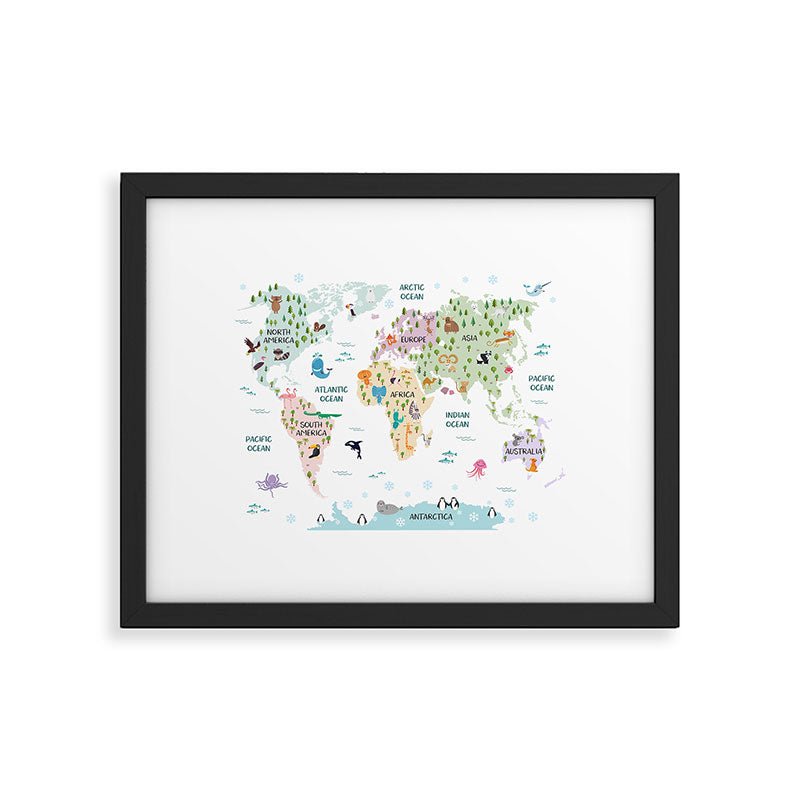Nursery Animal World Map in Pastels Framed Art Print Gallery Image 5