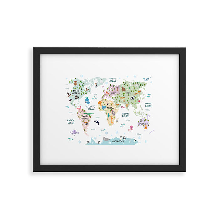 Nursery Animal World Map in Pastels Framed Art Print Gallery Image 1