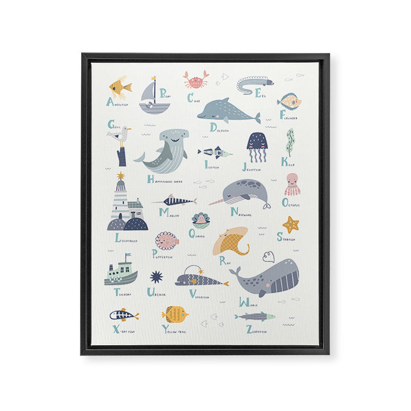 Ocean sea life alphabet  Framed Canvas Print Gallery Image 6