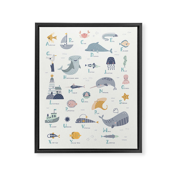 Ocean sea life alphabet  Framed Canvas Print Gallery Image 1
