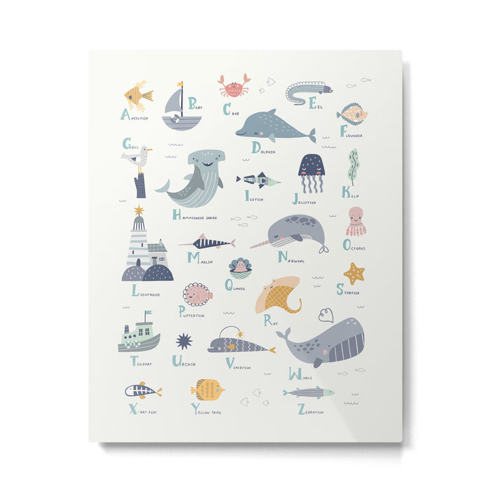 Ocean sea life alphabet  Metal Print Gallery Image 1