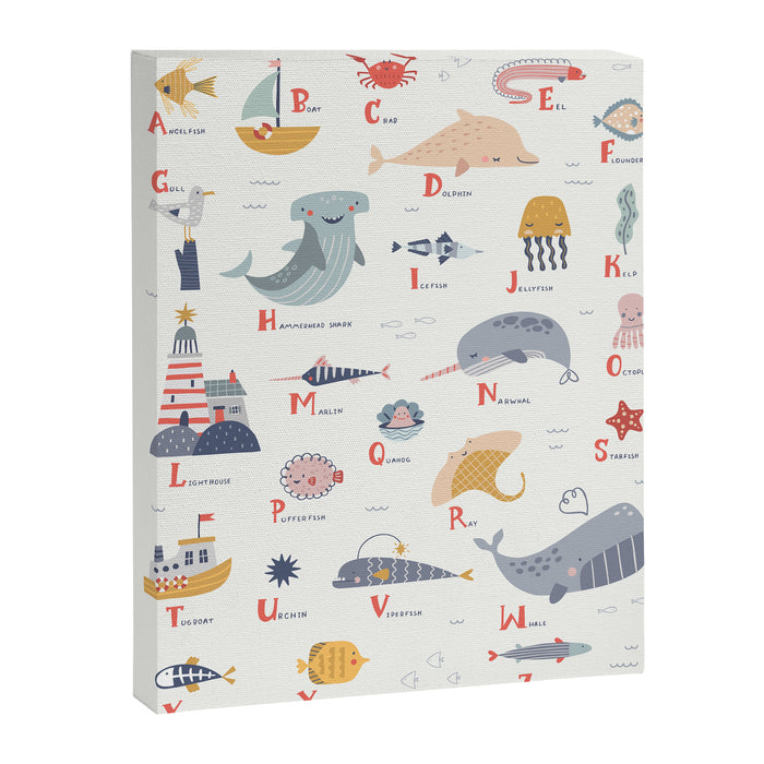 Ocean sealife alphabet in white Canvas Print Gallery Image 1