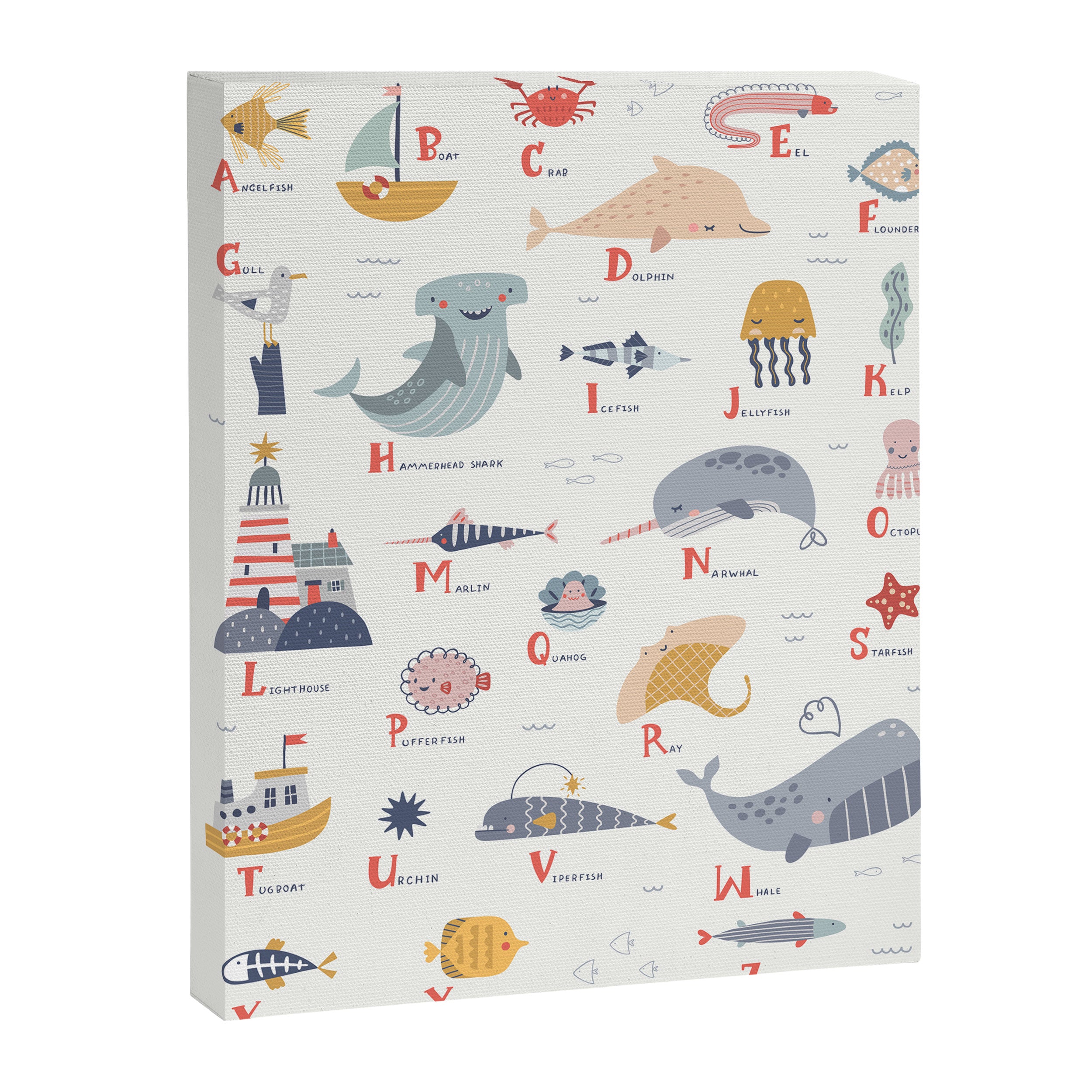 Ocean sealife alphabet in white Canvas Print Gallery Image 6