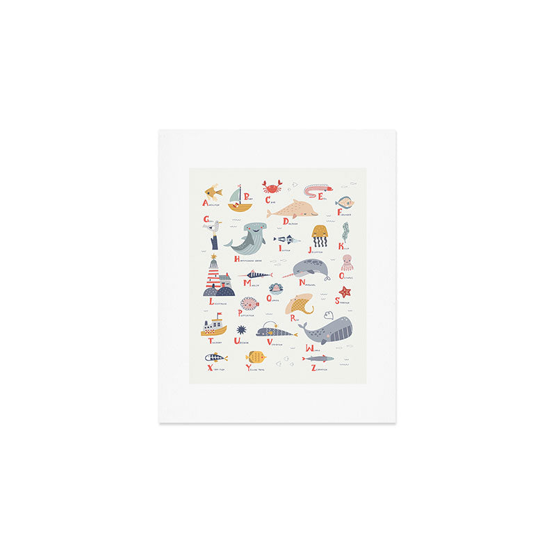 Ocean sealife alphabet in white Art Print Gallery Image 1
