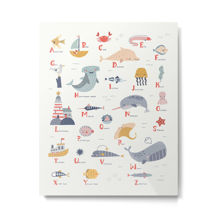 Ocean sealife alphabet in white Metal Print Gallery Image 1