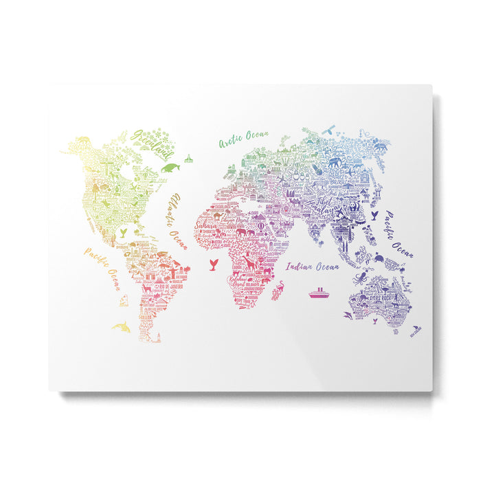 Rainbow world map Metal Print Gallery Image 1