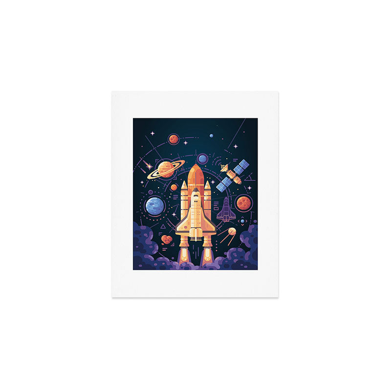 Space Rocket in Solar System Art Print Gallery Image 1