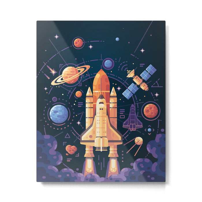 Space Rocket in Solar System Metal Print Gallery Image 1