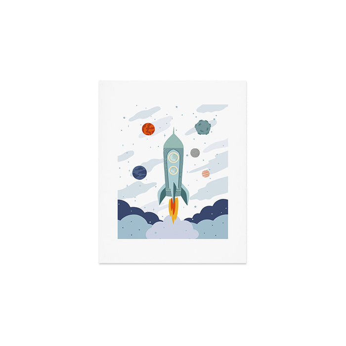 Space rocket print with planets and stars, perfect for an outer space nursery or kids room Art Print Gallery Image 1