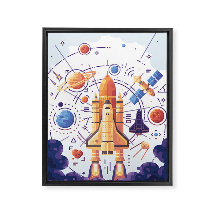 Space Rocket with Planets Framed Canvas Print Gallery Image 1