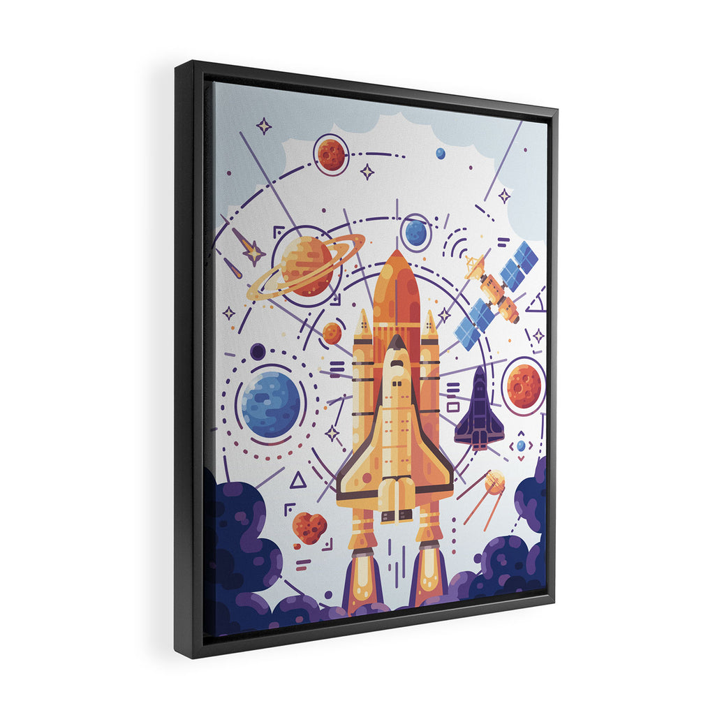 Space Rocket with Planets Framed Canvas Print Gallery Image 2