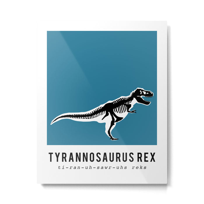 T-Rex Dinosaur Fossil / Skeleton in blue Metal Print Gallery Image 1