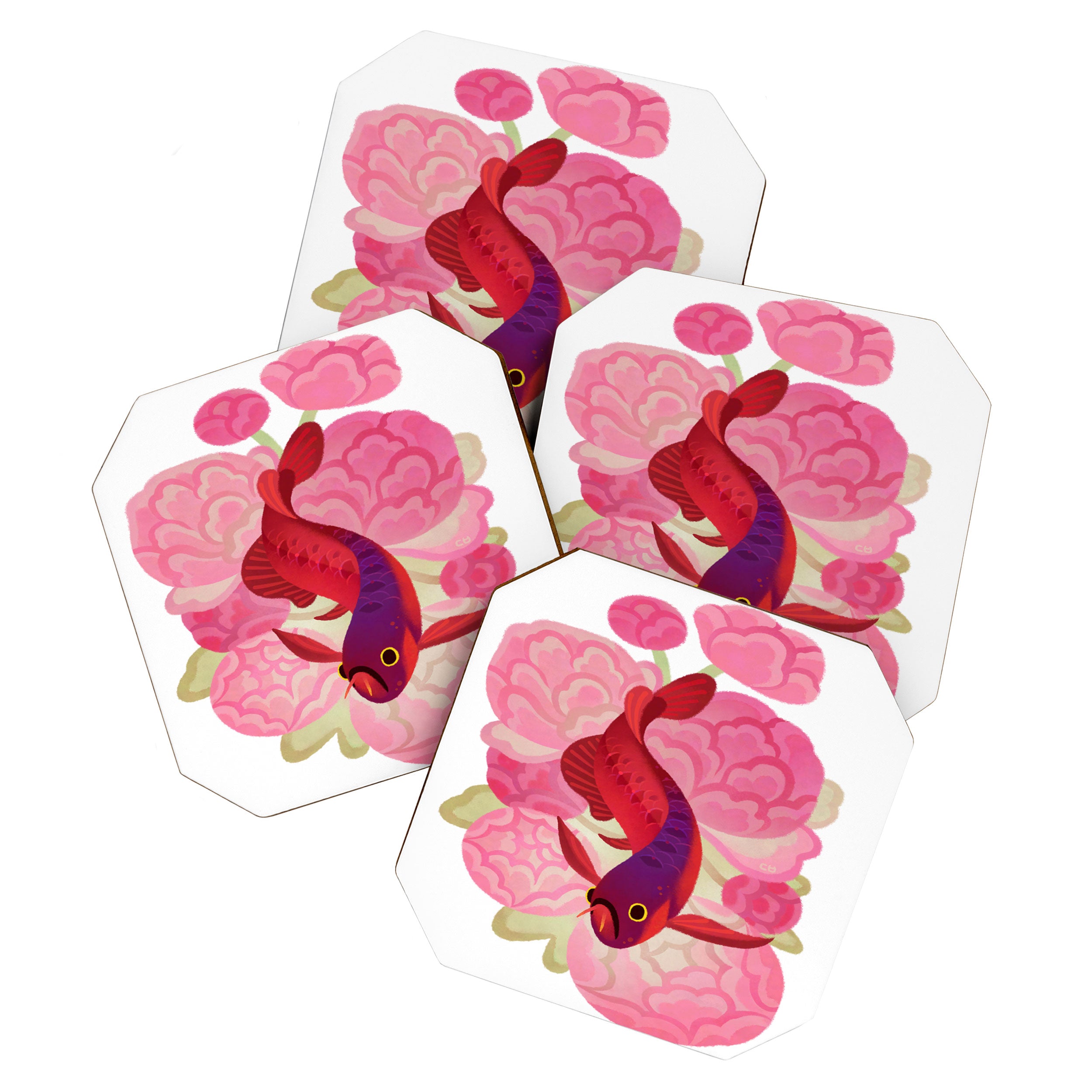 Arowana and peony 2 Coaster Gallery Image 1